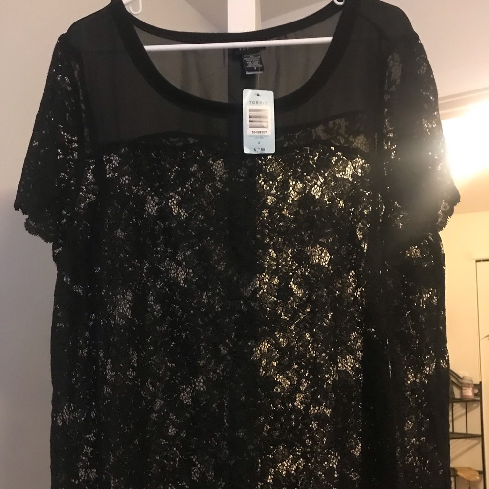 Torrid sheer black lace tee shirt size 2